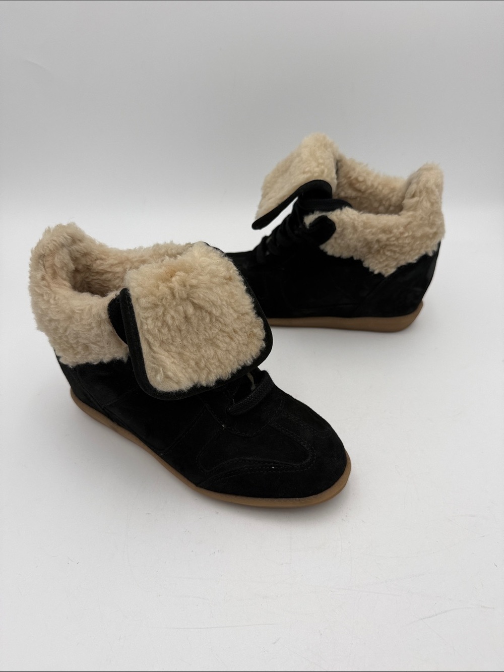 Steve Madden Black Suede High-Top Sneakers bootie Shearling Women 8 fall Y2K